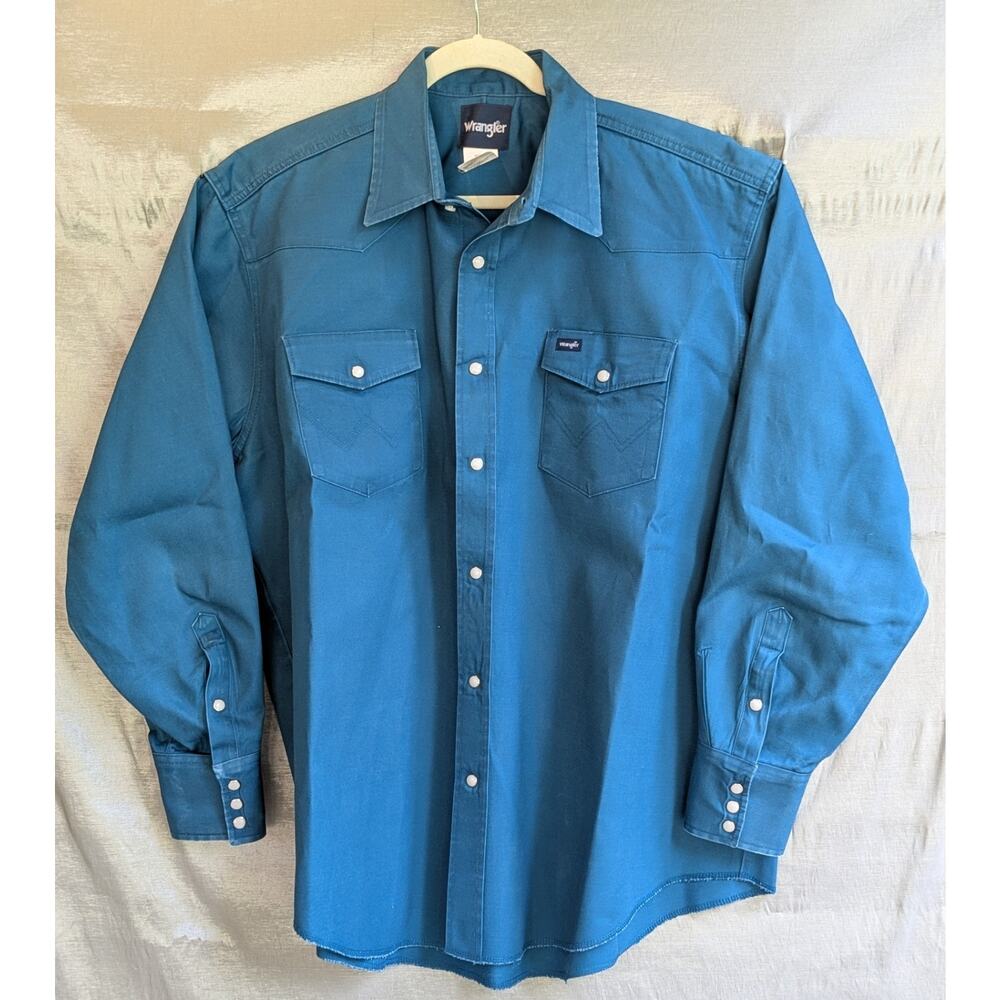 Wrangler Men Size XXL Western Shirt Teal Blue Snap Long Sleeve Cowboy Cut